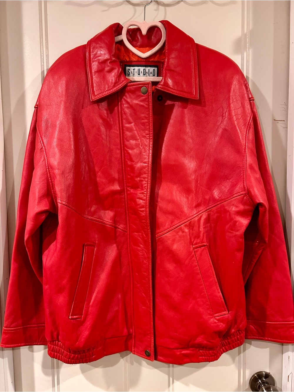 Vintage Siena Studio Red Leather Bomber Jacket